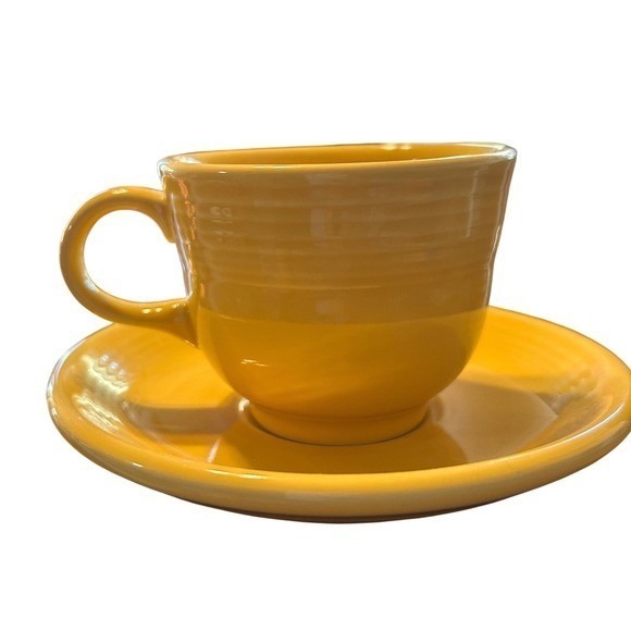 Fiesta Homer Laughlin Yellow Ceramic Coffee Cup Mug and Saucer Set modern - Picture 2 of 6